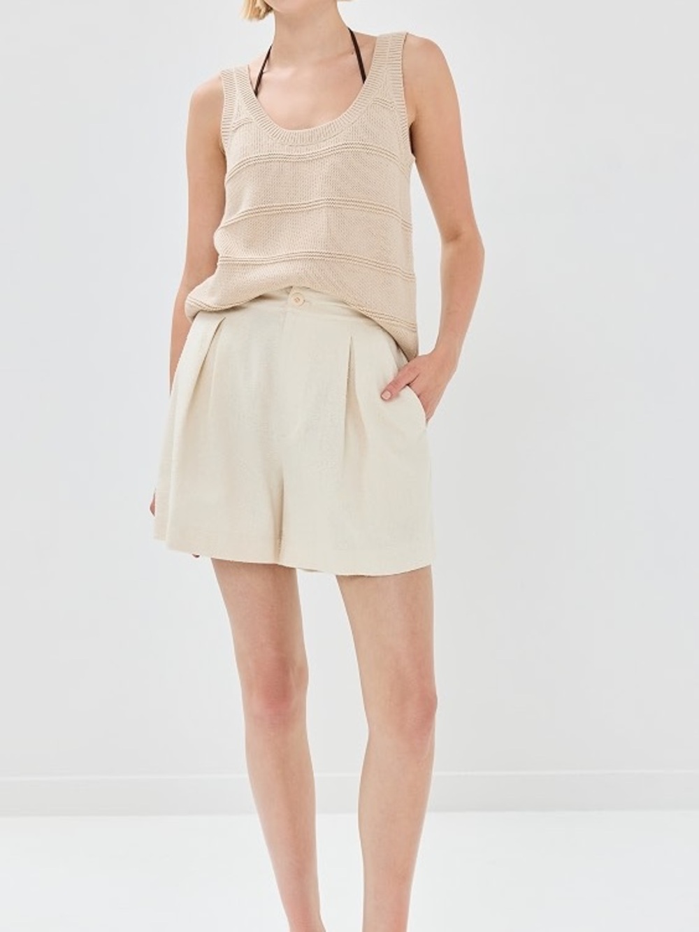 Jenni Kayne 100% Silk Cream Pleated Dress Shorts Luxury Designer Minimalist